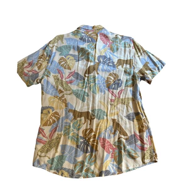 GUESS Leopard Leaf Safari Shirt Jungle Print Short Sleeve button Up / Large - - Picture 3 of 5